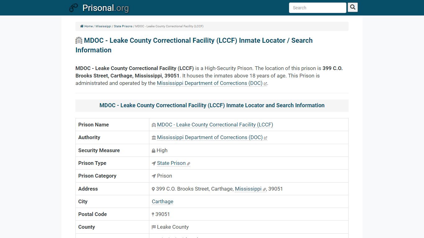 MDOC - Leake County Correctional Facility (LCCF)-Inmate ...